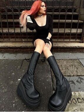 Demonia Blk Platform Over-the-Knee Vegan Boots FITS SZ 10-11